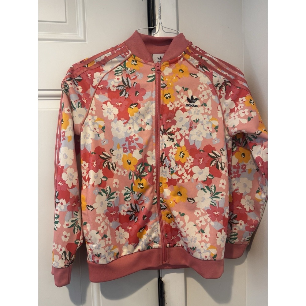 Adidas HER Studio London Track Jacket Pink Green Floral Full-Zip Youth M 11-12Y